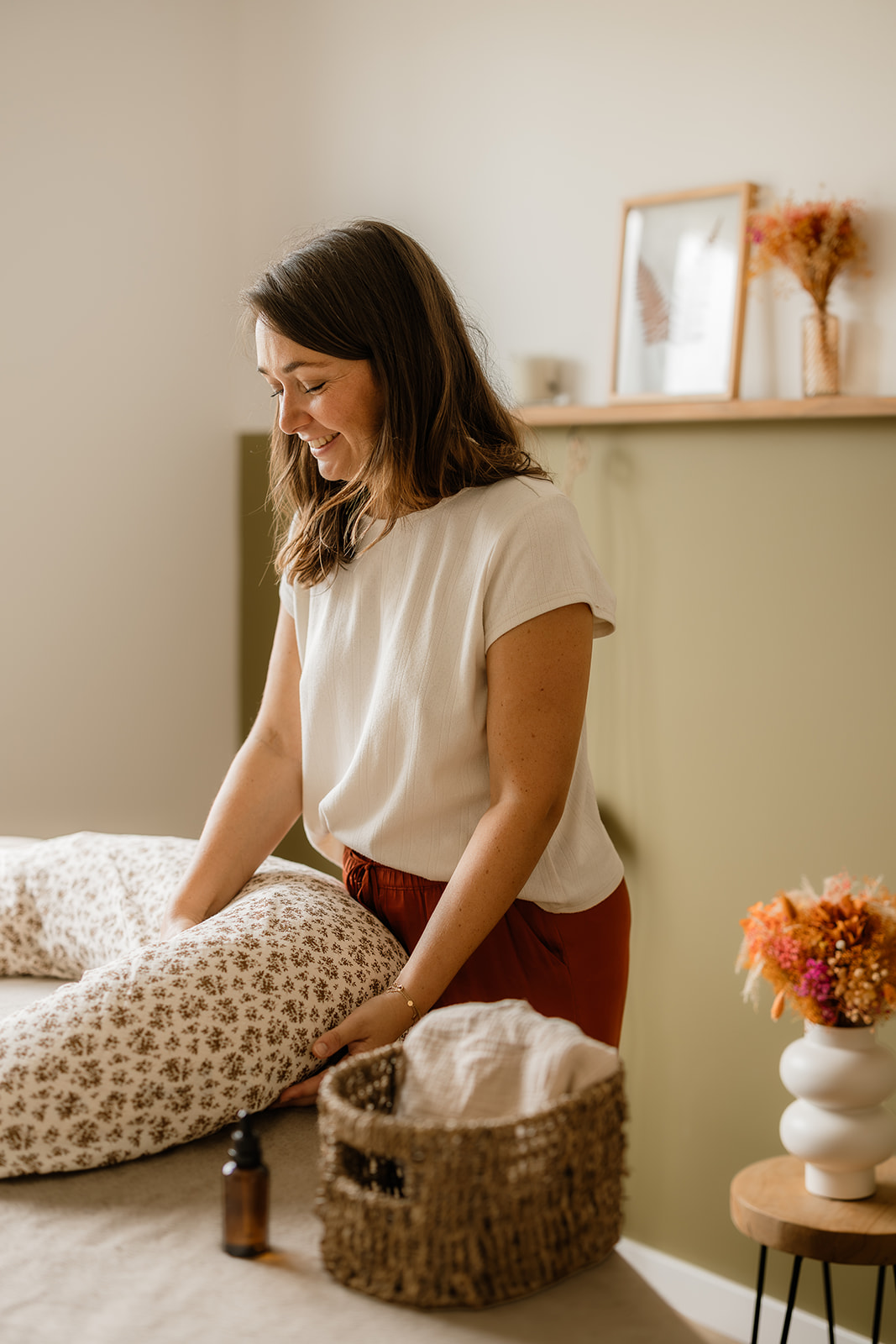 Installation pour un massage grossesse à Angers